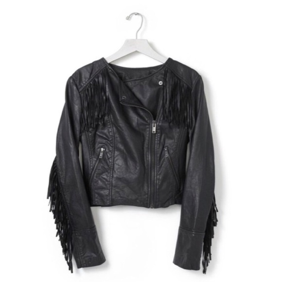 Banana Republic Jackets & Blazers - Banana Republic Black Fringe Moto Leather Jacket